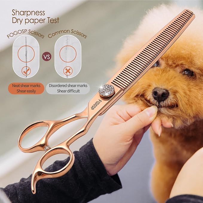 Rose Gold Titanium Thinning Shears for Dogs 50 Teeth 7.5'' Professional Blending Thinner Scissors for Dog Poodle Pet Japanese 440C Sharp and Durable Right Handed(7.5,Thinner)