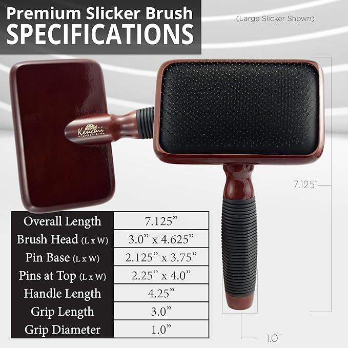 Kenchii Slicker Brush for Dogs, Professional Dog Grooming Brush for Loose Fur, Tangles, Long Short Haired, Stainless Steel Pins, Maplewood Handle (Large)