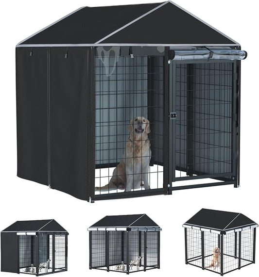 NGB Outdoor Dog Kennel Cover,600d Heavy Duty Waterproof Dog Cages Cover 4.2'Dx4.2'Wx4.5'H for Multiple Brands of Dog Kennels,Full Coverage Windproof Anti-UV,Cover Only,Black.（No Kennel）