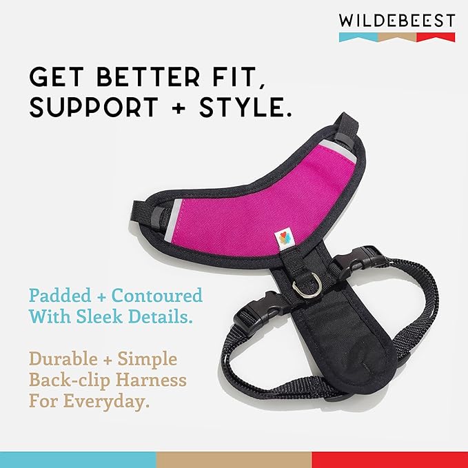 Dog Harness, Puppy Harness, Soft Harness for Dogs, Comfortable Dog Harness, Small Dog Harness, Dog Harness with Padding, 4 Point Adjustable - Wildebeest(XL - 30~36 inch Girth, Fuchsia)