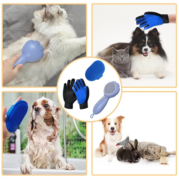 LIONROGE Cat Grooming Glove Brush,Self-Cleaning Slicker Pet Brush for Short and Long Haired Pets,Dog Bath Brush for Shedding and Grooming,Removes Loose Hair and Tangles,Promote Circulation