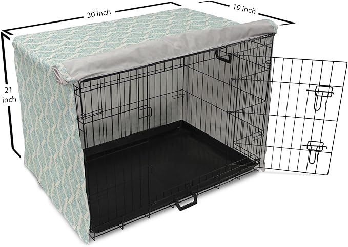 Lunarable Damask Blue Dog Crate Cover, Vintage Antique Pattern with Classic Victorian Motif, Easy to Use Pet Kennel Cover for Cats & Medium Dogs, 30 Inch, Eggshell Pale Cadet Blue