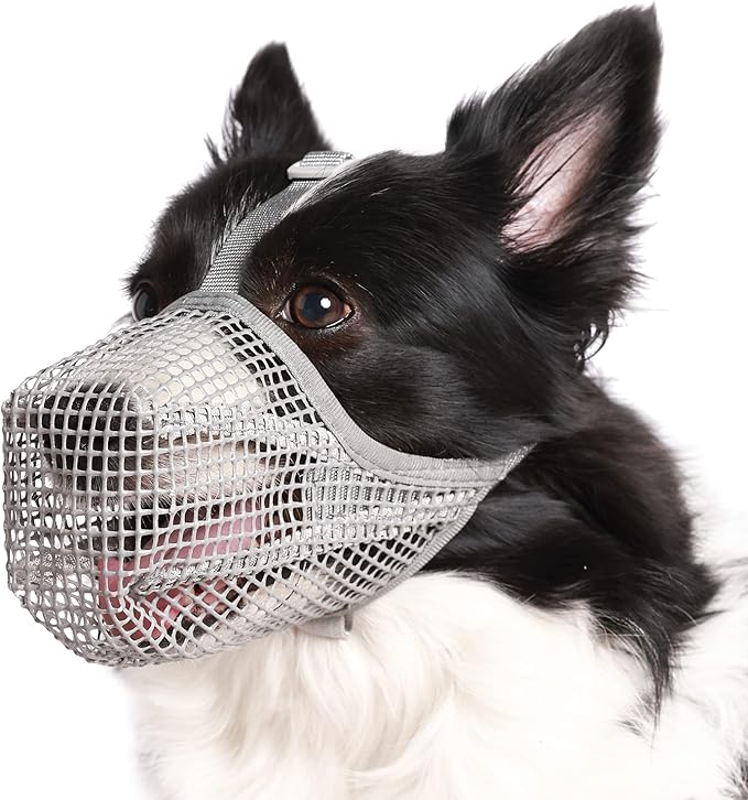 Crazy Felix Dog Muzzle, Soft Mesh Muzzle for Small Medium Large Dogs Labrador German Shepherd, Breathable Adjustable Muzzles for Biting, Chewing, and Scavenging, Allows Panting and Drinking(Grey,S)