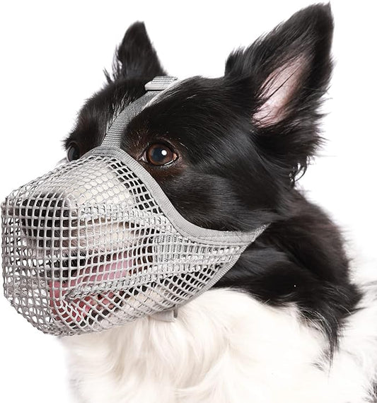 Crazy Felix Dog Muzzle, Soft Mesh Muzzle for Small Medium Large Dogs Labrador German Shepherd, Breathable Adjustable Muzzles for Biting, Chewing, and Scavenging, Allows Panting and Drinking(Grey,S)