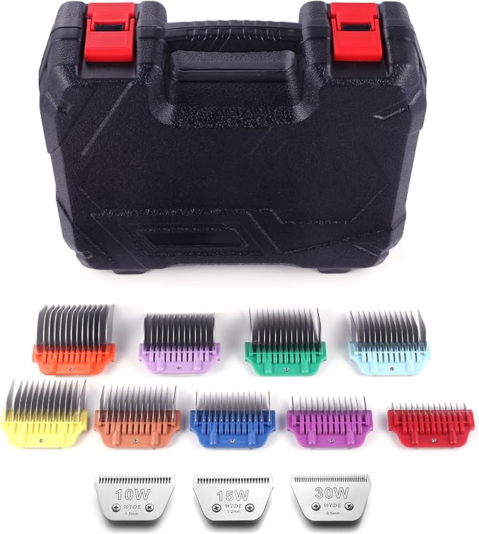 10W/15W/30W Dog Animal Stainless Steel Wide Clipper Attachment Guard Comb Set for A5 Series | Snap-On/Off Design Combs,Only Fir for 10W/15W/30W Wide Blade (12-Piece)