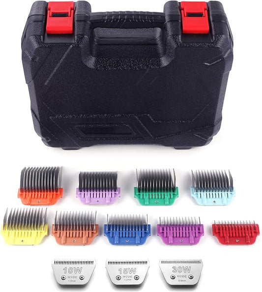 10W/15W/30W Dog Animal Stainless Steel Wide Clipper Attachment Guard Comb Set for A5 Series | Snap-On/Off Design Combs,Only Fir for 10W/15W/30W Wide Blade (12-Piece)
