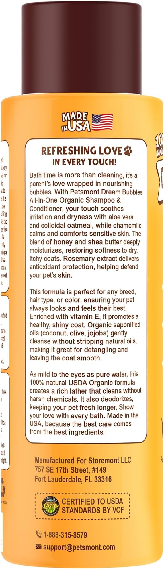 Petsmont Dream Bubbles Organic Shampoo + Conditioner for Dogs and Cats - Oatmeal Shampoo for Sensitive Skin, Anti Itch Conditioner 2 in 1 Dog Itch Relief - 16oz