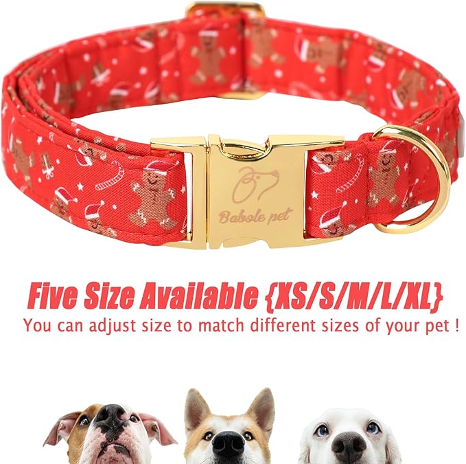 Christmas Dog Collars for Small Dog,Red Gingerbread Man Collar with Safety Metal Buckle Adjustable Puppy Collars for Medium Large Dog,Boy&Girl&Male&Female Dog Gift,S-10-16"