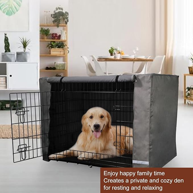 Yotache Dog Crate Cover for 36" Medium Double Door Wire Dog Cage, Lightweight 600D Polyester Indoor/Outdoor Waterproof & Windproof Pet Kennel Covers, Gray | NO Wire Crate