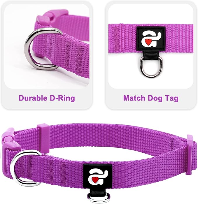 azuza 3 Pack Dog Collars Comfortable and Adjustable Nylon Dog Collars for Medium Dogs, M (14-20inch)，Pink, Hot Pink and Purple