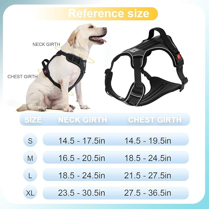 Service Dog Harness, No Pull Pet Harness with 2 Leash Clips, Reflective Adjustable No Choke Dog Vest with 5 PCS Patches,Vest Harness with Easy Control Handle Walking,Hiking,Training
