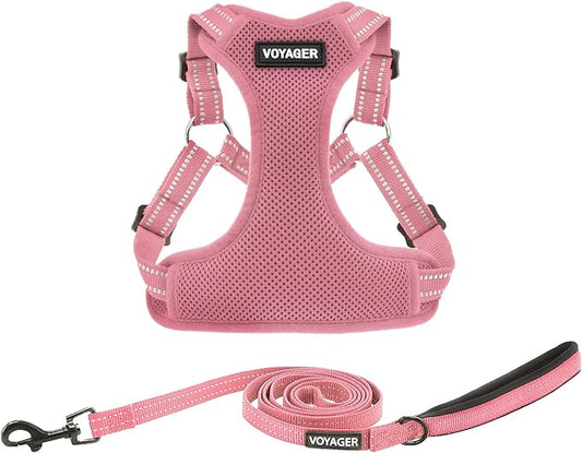 Best Pet Supplies Voyager Adjustable Dog Harness Leash Set with Reflective Stripes for Walking Heavy-Duty Full Body No Pull Vest with Leash D-Ring, Breathable All-Weather - Harness (Pink), L