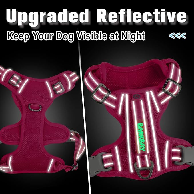 BARKBAY Dog Harness No Pull with ID Tag Pocket - Heavy Duty, Reflective, Easy Control for Large Dogs (Pink,S)