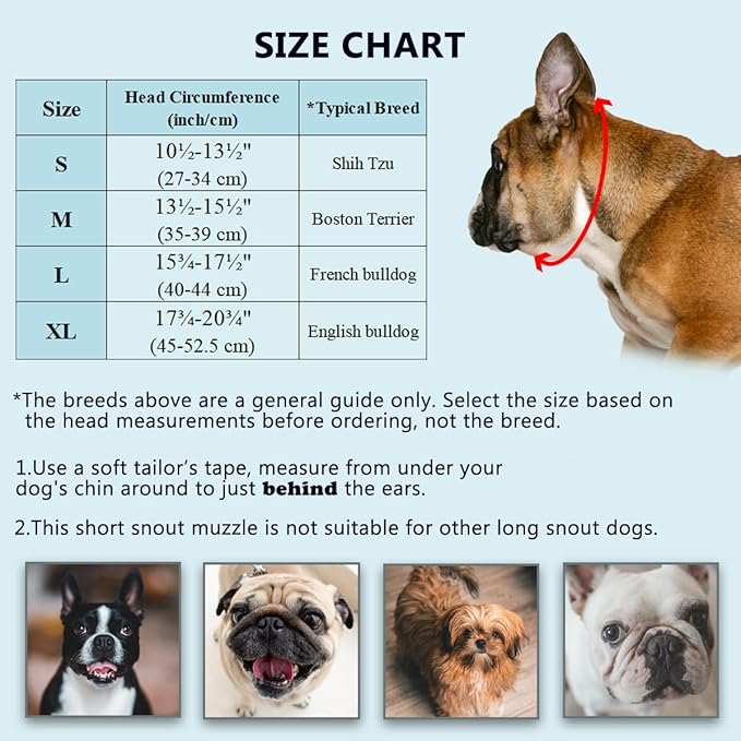 BARKLESS Dog Muzzle for Short Snout Dogs, Soft Silicone Muzzle for Biting, Chewing, Licking for French Bulldog Shih Tzu, Ideal for Flat-Faced Aggressive Dogs Grooming Walking, Allows Drinking