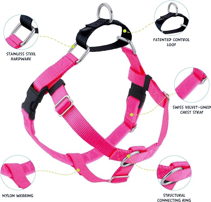 2 Hounds Design Freedom No Pull Dog Harness | Comfortable Control for Easy Walking |Adjustable Dog Harness and Leash Set | Small, Medium & Large Dogs | Made in USA | Solid Colors | 1" XL Hot Pink