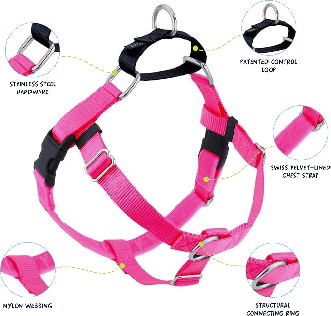 2 Hounds Design Freedom No Pull Dog Harness | Comfortable Control for Easy Walking |Adjustable Dog Harness and Leash Set | Small, Medium & Large Dogs | Made in USA | Solid Colors | 1" LG Hot Pink