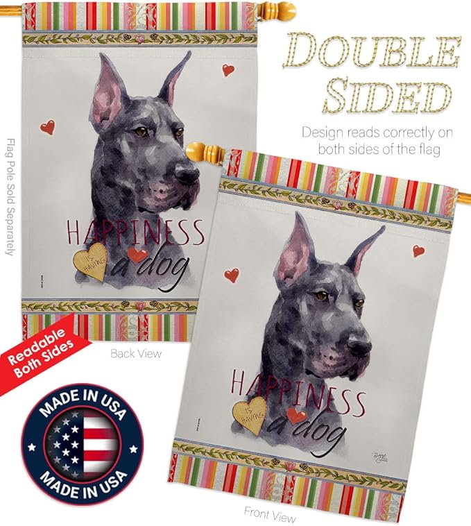 Breeze Decor Cropping Black Dane Happiness House Flag-Eagle Set Dog Puppy Spoiled Paw Canine Fur Pet Nature Farm Animal Creature Banner Small Garden Yard Gift Double-Sided, Made in USA