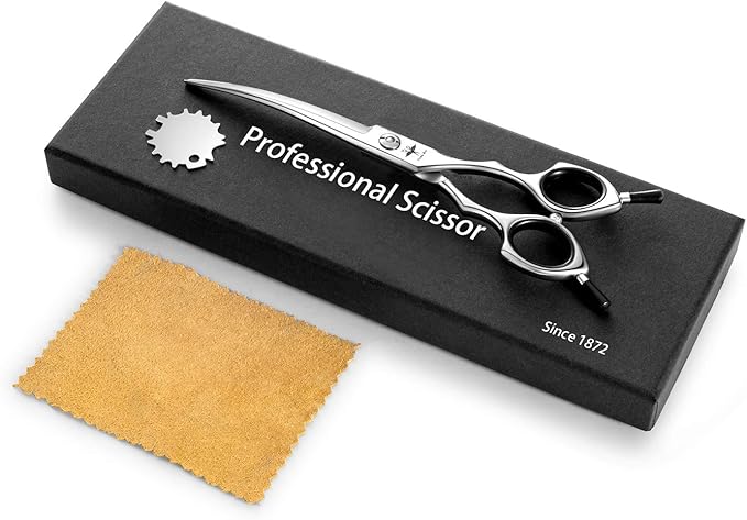 PURPLEBIRD 6.5 Inch Downward Curved Dog Grooming Scissors Pet Cutting Shears Professional Safety Blunt Tip Trimming Shearing for Dog Cat Face Paw Limb Japanese Stainless Steel Silver