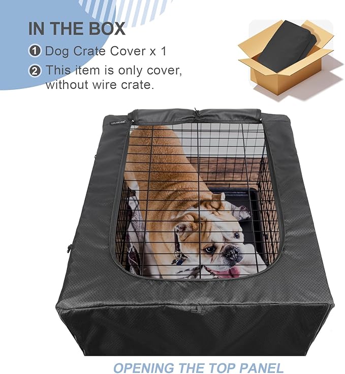 Explore Land Dog Crate Cover for 48 Inches Wire Cage, Heavy-Duty Lattice Pet Kennel Enclosure Compatible with 1 2 3 Doors Standard Metal Cage (Black)