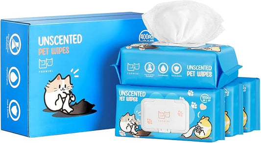 Unscented Pet Wipes (400pcs) - Hypoallergenic, Alcohol-Free & Soothing for Sensitive Skin - Head-to-Tail Cleaning for Dogs & Cats - Safe for Face, Coat, Paws & Butt