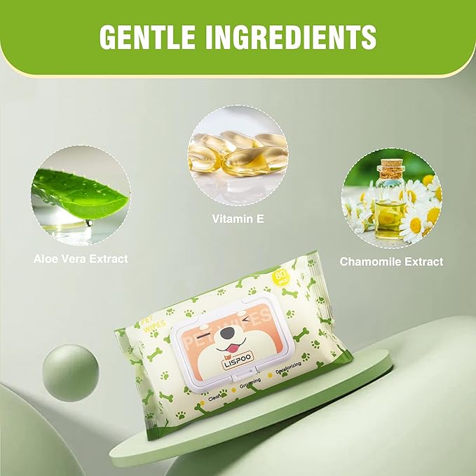 Petux Pet Wipes for Dogs and Cats, Unscented Dog Wipes Cleaning Deodorizing with Aloe Vera & Vitamin E, Soft Skin-Friendly Cat Wipes for Paws, Body, Bum, Fur and Face, 80 Count