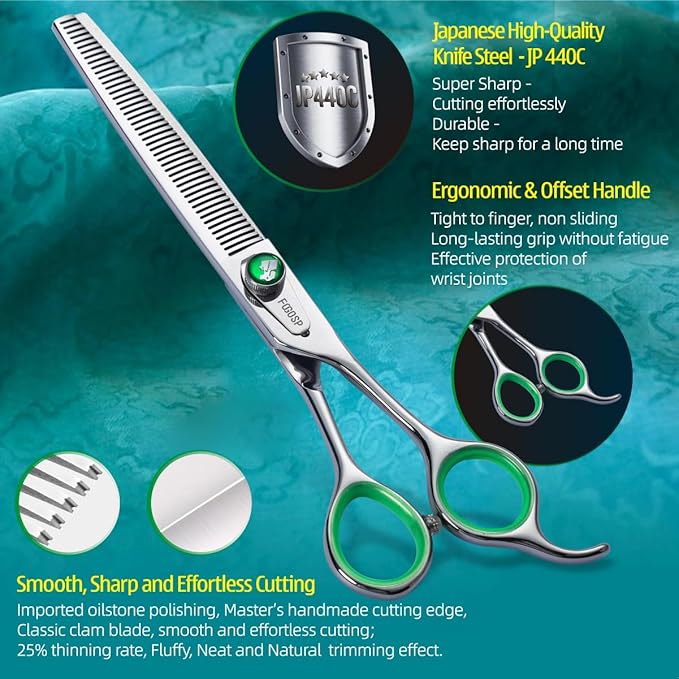 46 Teeth Dog Thinning Shears for Grooming 7.0 inch Professional Blending Thinning Scissors for Dogs Cat Pet Japanese 440C Stainless Right Handed