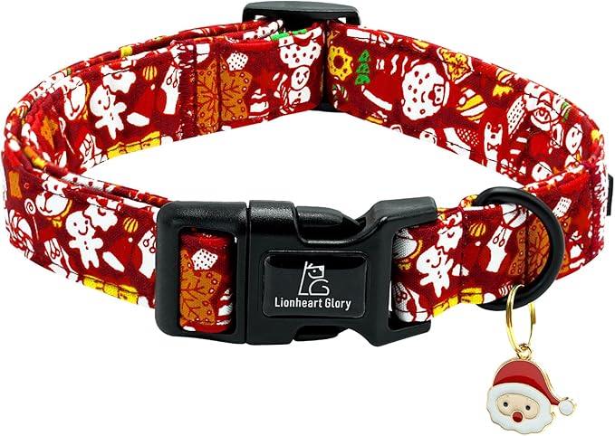 Lionheart glory Christmas Dog Collar, Red Christmas Santa Deer Dogs Collar Adjustable Soft Comfortable Collars for Small Dogs Girl or Boy Pet Gift Fall Cute Collar