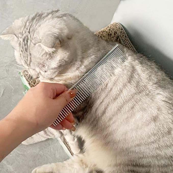 Flea Comb Lice Comb Cat Comb Dog Comb Pet Grooming Combs Tear Stain Remover Comb Remove Mucus Crust 2-in-1 Metal Round Smooth Teeth Comb Remove Floating Hair Tangles Dander (pink)