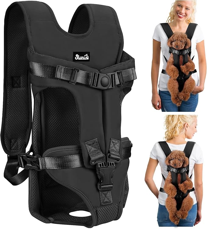 Lukovee Dog Backpack Carrier, Legs Out Easy-fit Dog Front Carrier for Small Medium Dogs, Adjustable Hands Free Dog Chest Carrier for Hiking Cycling (Black,Medium)