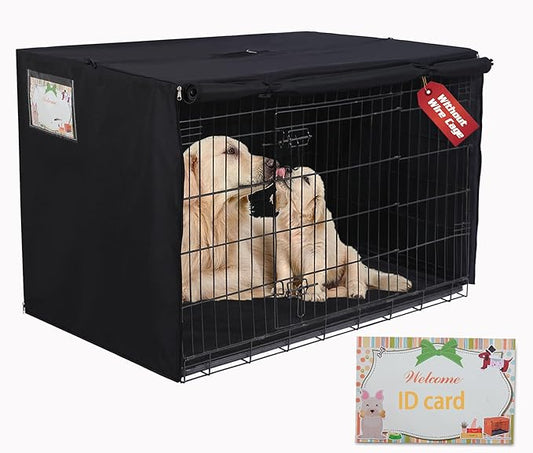HiCaptain Polyester Dog Crate Cover - Heavy Duty Windproof Pet Kennel Cover for Wire Crate Indoor Outdoor Protection 54 Inches XXL (Black)