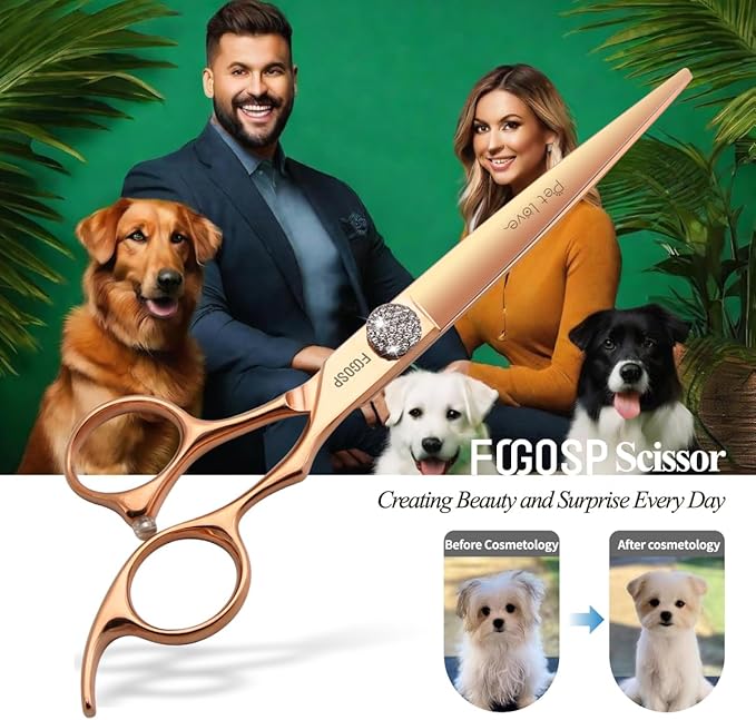 Rose Gold Titanium Professional 7'' Straight Dog Grooming Scissors Cutting Dog Hair for Dogs Pet Japan 440C Right Handed Dog Trimming Scissors for Teddy Shih Tzu (7,Straight)