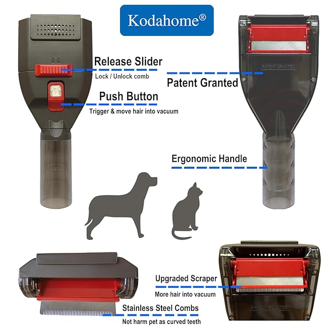 Pet Shedding Brush Vacuum Attachment, Grooming Tool Kit for Most Vacuums, Cat Dog Hair Deshedding Groomer with Extension Hose and Universal Adapters