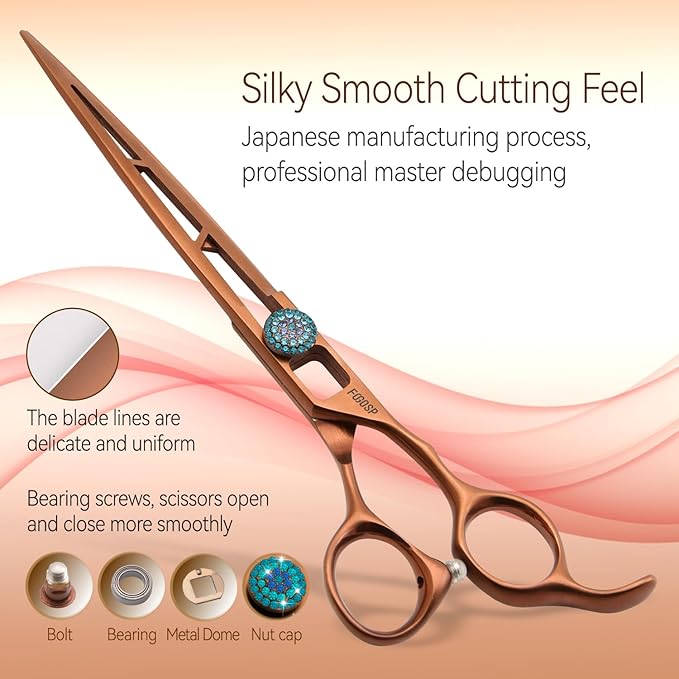 7.0'' Straight Dog Grooming Scissors Professioanl Pet Grooming Shears for Small Dog Cat High Cobalt Alloy Steel Hollow Out Design(7, Chocolate Striaght)