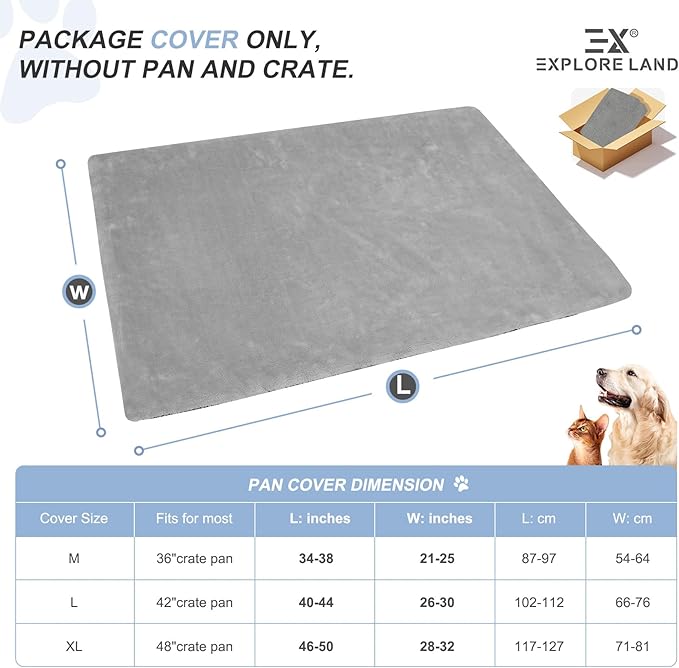 Explore Land Dog Crate Pan Cover with Softer Fluffy Top for 42 inch Dog Cage - Reversible Washable Liner for Dog Crate Tray