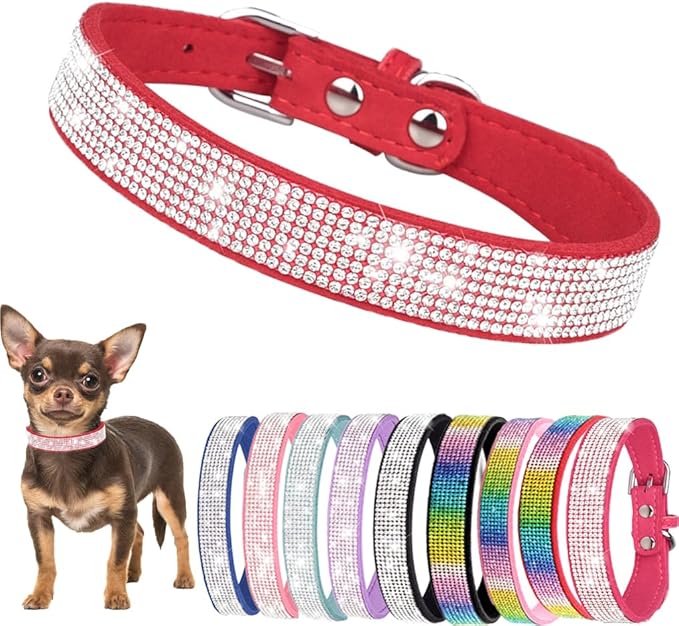 Bling Dog Collars for Small Dogs, XXS Dog Collar with Rhinestone Diamond Crystal Glitter Girls Dog Collars for Puppy XXS XS Small Dogs and Cats, Red, XXS