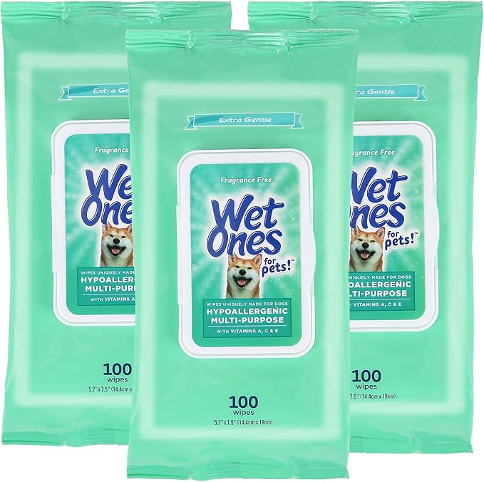 Wet Ones Multi-Purpose Pets Wipes - 300ct Total Dog Wipes with Vitamins A, C + E - Fragrance-Free, Wet Lock Seal