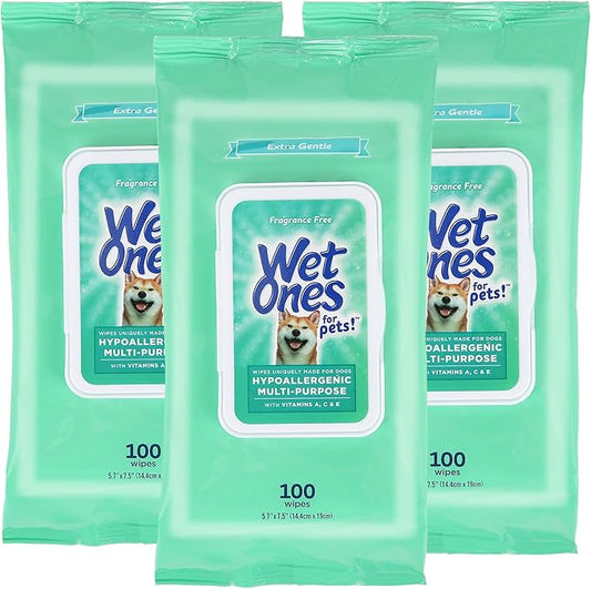 Wet Ones Multi-Purpose Pets Wipes - 300ct Total Dog Wipes with Vitamins A, C + E - Fragrance-Free, Wet Lock Seal
