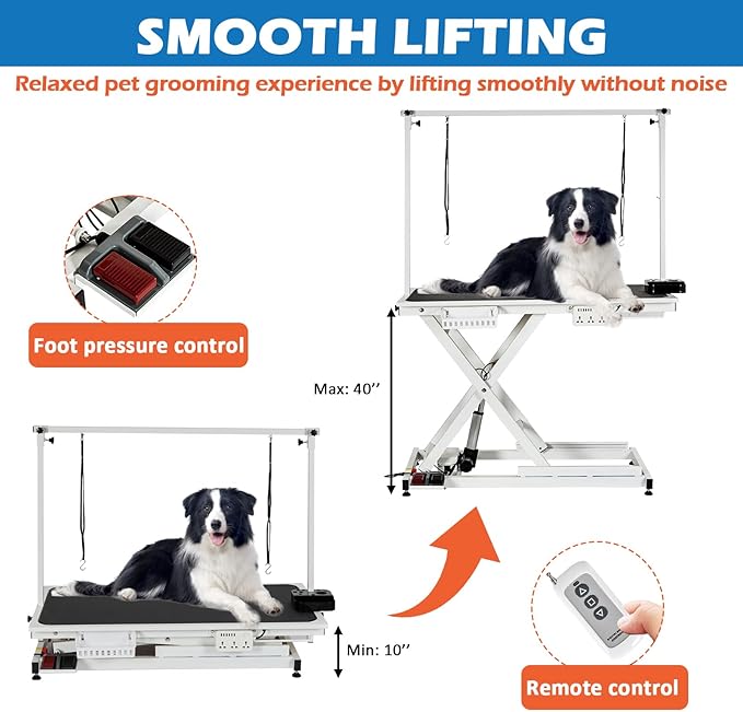 Professional Electric Dog Grooming Table Heavy Duty Pet Grooming Table Height Adjustable w/Leveling Wheels, Dog Grooming Arm, Anti Slip Tabletop &Tool Organizer, Dog Grooming Station 50" White
