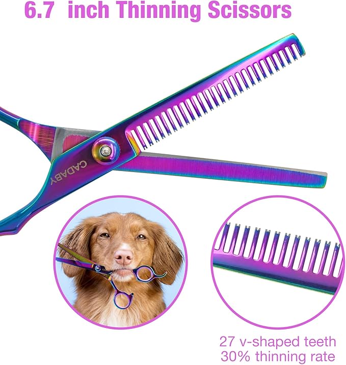 Professional Dog Grooming Scissors with Safety Round Tips, 5 in 1 Dog Grooming Scissors Set, 4CR Stainless Steel Pet Grooming Shears for Dog, Cat,Sharp and Sturdy, Rainbow
