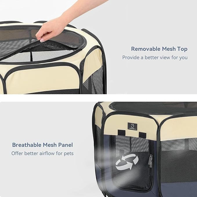 A4Pet Dog Playpen, Portable Pet Playpen, Pop Up Dog Playpen Indoor/Outdoor - Ideal for Small Medium Dogs - Removable Zipper & Collapsible Travel Bowl