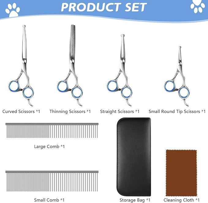 Niura 7 in 1 Professional Pet Grooming Kit - Grooming Scissors Kit Set for Dog & Cat