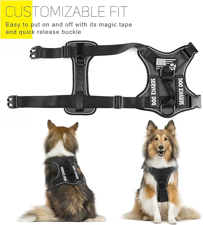 Demigreat Service Dog Harness, Reflective Dog Vest Harness with 5 PCS Patches, Adjustable Soft Oxford Pet Harness, Inner Layer Mesh, Easy to Control for Dogs