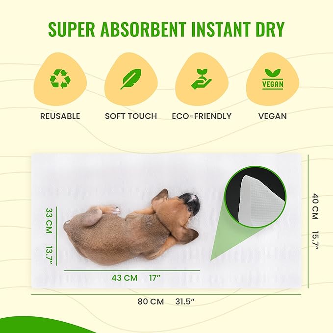 Bamboo Pet Towel 10 PCS - Reusable Bamboo Paper Towels for Dogs, Cats and Other Pets are Machine Washable Up to 5 Times | Disposable Pet Wipes for Drying and Cleaning Dirty Pets