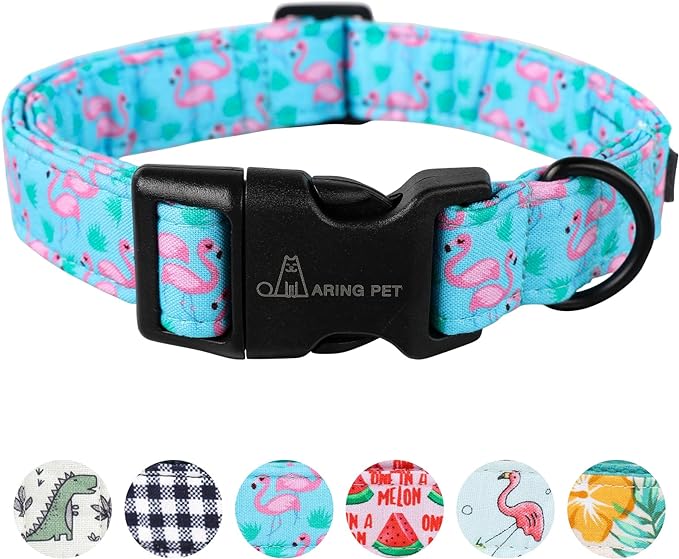 ARING PET Flamingo Dog Collar-Cute Cotton Small Dog Collars, Adjustable Lightweight Summer Pet Collars for Small Medium Large Boy and Girl Dogs, Large