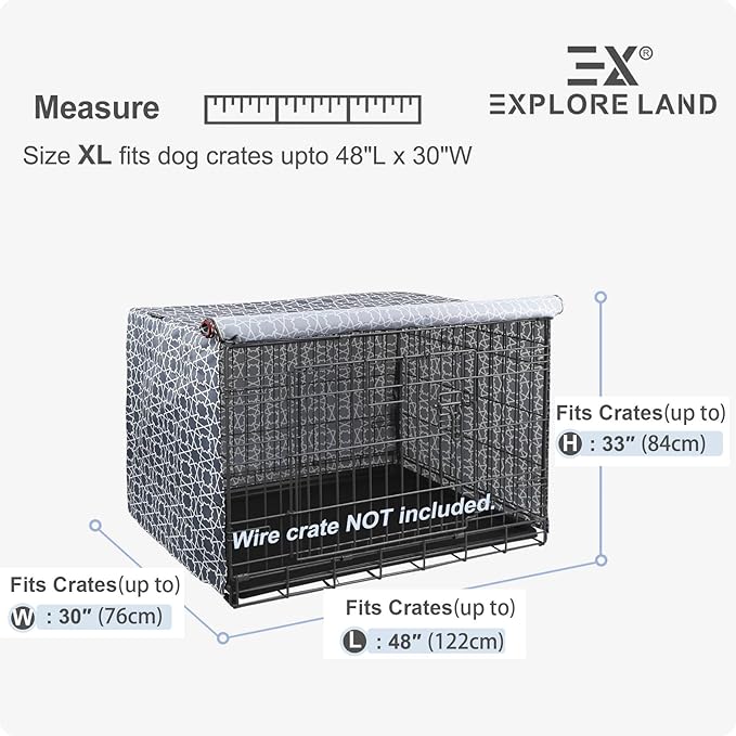 Explore Land Pattern Dog Crate Cover for 48 Inches Wire Cage, Heavy-Duty Polyester 1 2 3 Doors Standard Metal Pet Kennel Enclosure (Morocco)