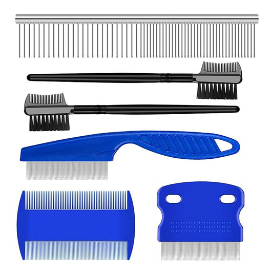 Flea & Lice Comb - 2-in-1 Metal Round Smooth Teeth Comb for Cats & Dogs - Removes Floating Hair, Tangles & Dander (Blue)