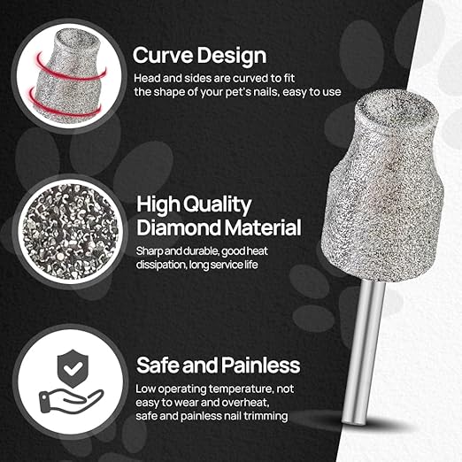 Diamond Dog Nail Grinder Bits - FOCSTOL Diamond Rotory Bit for Dogs&Pets, 5pcs 1/8'' Rotary Nail Grinder Bits for Animals Nail Care (Type A)