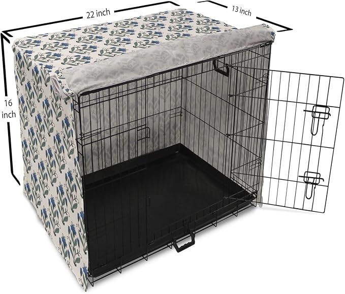 Ambesonne Floral Dog Crate Cover, Rhythmic Leaves Flowers Blossoms Nostalgic Style, Easy to Use Pet Kennel Cover for Small Dogs Puppies Kittens, 22 Inch, Champagne Multicolor
