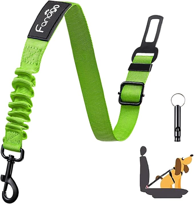 Dog Seat Belt for Car. Adjustable Dog Safety Seatbelt. Adjustable Strap, Strong Nylon Fabric, Bungee Buffer Dog Puppy Car Seat Belt. (Neon Green - 1 Pack)