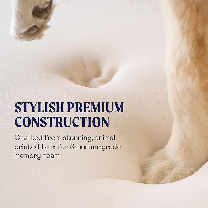 PupRug Orthopedic Dog Bed for Large Dogs with Fluffy Soft Faux Fur and Memory Foam for Joint Pain Relief, Machine Washable and Waterproof Couch Bed, Brown Cowhide, Medium